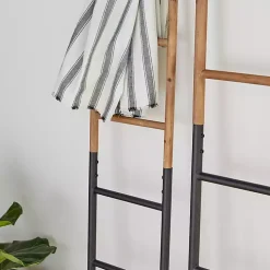 Light Brown Wood and Black Metal Ladders, Set of 2