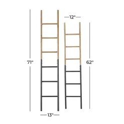 Light Brown Wood and Black Metal Ladders, Set of 2