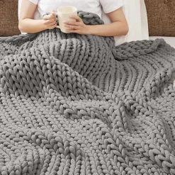 Light Gray Hand Made Chunky Double Knit Blanket
