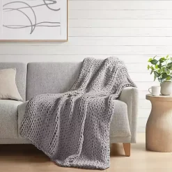 Light Gray Hand Made Chunky Double Knit Blanket