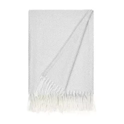 Light Gray Herringbone Throw with Fringe