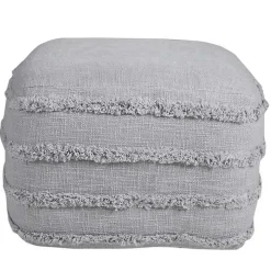 Light Gray Tufted Stripe Cotton Square Pouf