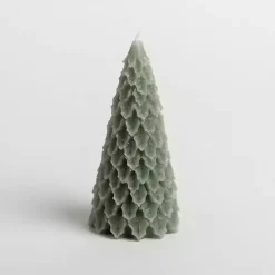 Light Green Christmas Tree Pillar Candle, 5 in.