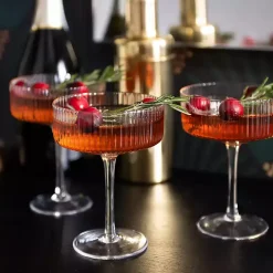 Linear Ribbed Coupe Wine Glasses, Set of 4