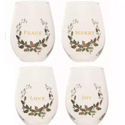 Love, Joy, Peace, Merry Wine Glasses, Set of 4
