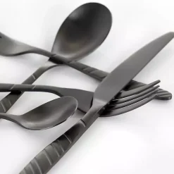 Matte Black Steel Diagonal 20-pc. Flatware Set