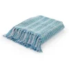 Maui Blue Striped Fringe Throw