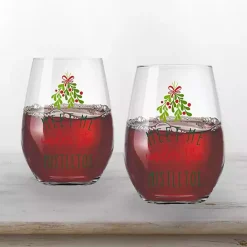 Meet Me Under the Mistletoe Wine Glasses, Set of 2