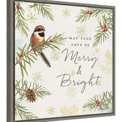 Merry and Bright Framed Canvas Wall Plaque