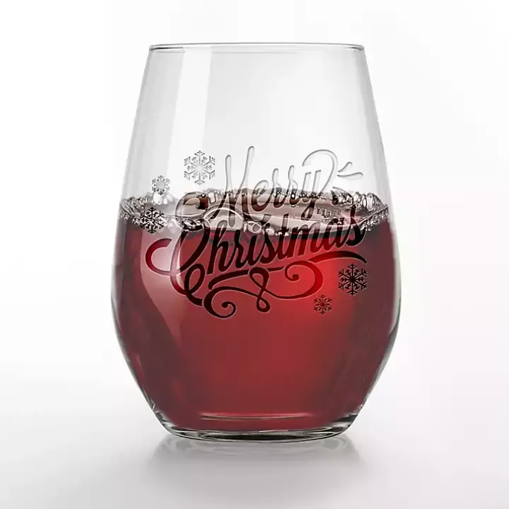 Merry Christmas Etched Wine Glasses, Set of 2
