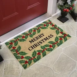 Merry Christmas Holly Doormat