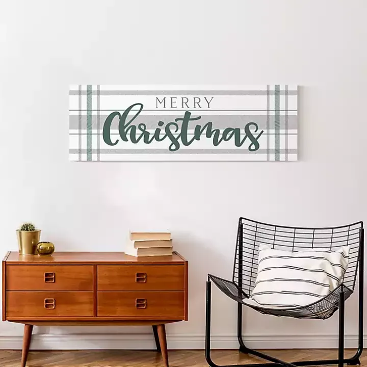 Merry Christmas Plaid Canvas Wall Plaque