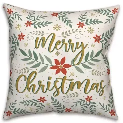 Merry Christmas Poinsettia Pillow
