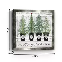 Merry Christmas Tall Potted Trees Canvas Art Print