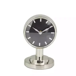Metallic Silver Steel Beveled Base Tabletop Clock