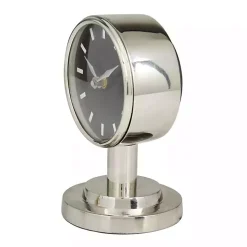 Metallic Silver Steel Beveled Base Tabletop Clock
