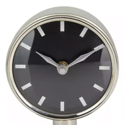 Metallic Silver Steel Beveled Base Tabletop Clock