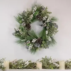 Mixed Foliage and White Berry Wreath