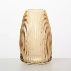 Modern Amber Ribbed Glass Vase