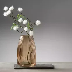 Modern Amber Ribbed Glass Vase