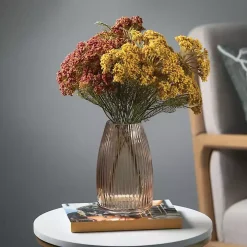 Modern Amber Ribbed Glass Vase