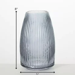 Modern Gray Ribbed Glass Vase