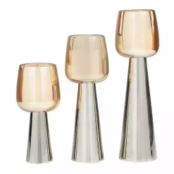 Modern Silver Base Glass 3-pc. Candle Holder Set