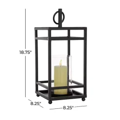 Modern Vintage Black Iron Framed Lantern, 18 in.