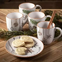 Modern White Cozy Christmas Mugs, Set of 4