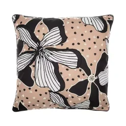 Natural & Black Embroidered Floral Throw Pillow