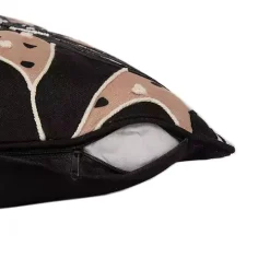 Natural & Black Embroidered Floral Throw Pillow