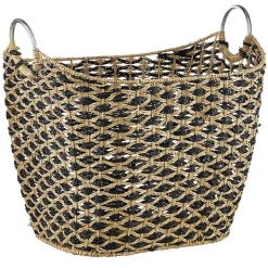 Natural and Black Seagrass Diamond Weave Basket