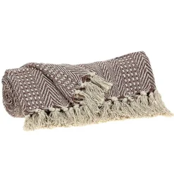 Natural Brown Striped Woven Tassel Throw