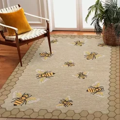 Natural Honeycomb & Bees Outdoor Accent Rug