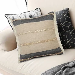 Natural Jute Braided Stripe Throw Pillow, 20 in.