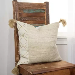 Natural Kantha Stitch Recycled Throw Pillow
