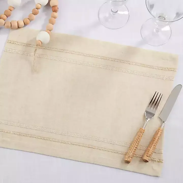 Natural Leno Striped Placemats, Set of 4