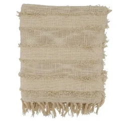 Natural Striped and Fringe Throw Blanket