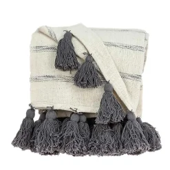Natural Striped Cotton Handloomed Tassel Throw