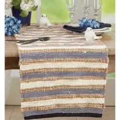 Natural Tan and Blue Striped Table Runner