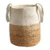 Natural Tan and White Jute Basket with Handles