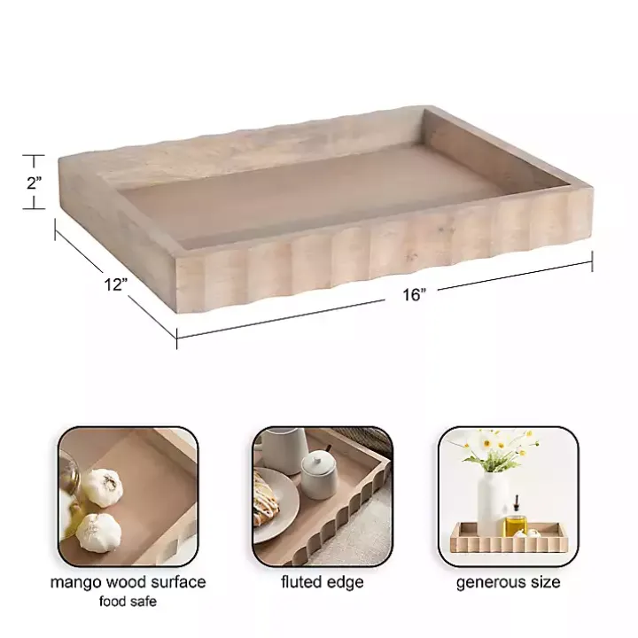 Natural Wood Fluted Lissi Rectangular Serving Tray