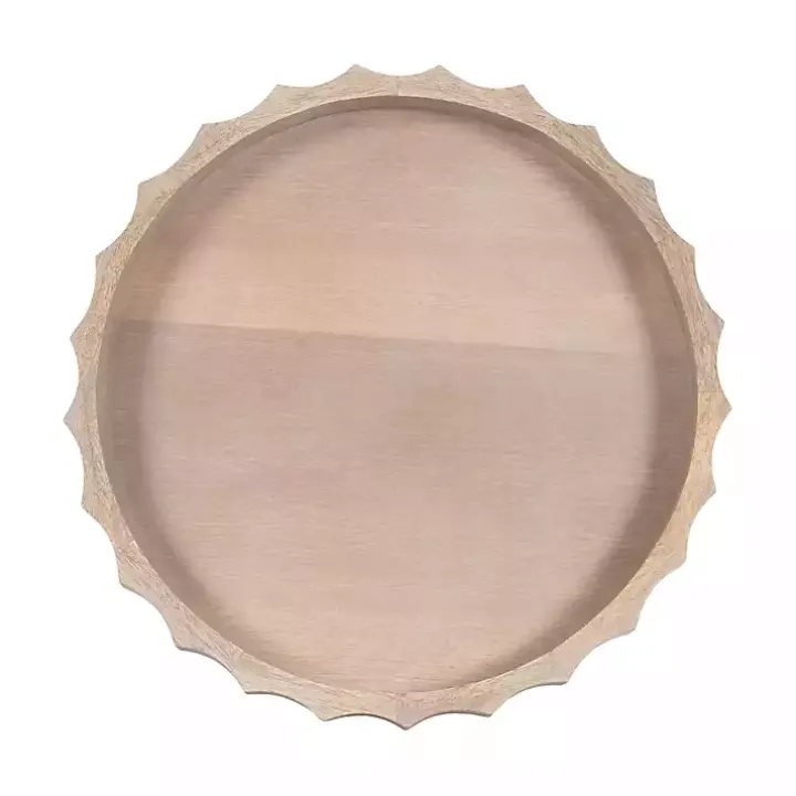 Natural Wood Fluted Lissi Round Serving Tray
