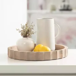 Natural Wood Fluted Lissi Round Serving Tray