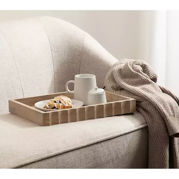 Natural Wood Fluted Lissi Rectangular Serving Tray