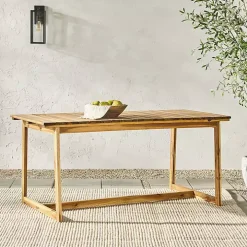 Natural Wood Slatted Box Leg Outdoor Dining Table