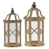 Natural Wood X-Frame Lanterns, Set of 2