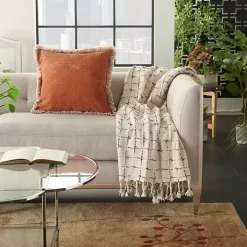 Natural Woven Grid Throw