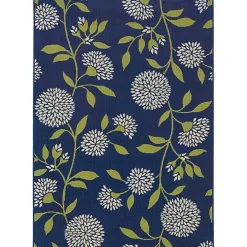 Navy and Green Floral Vine Outdoor Area Rug, 5x7