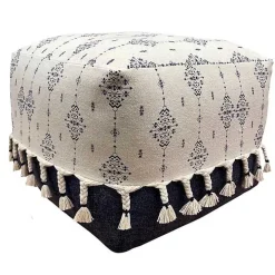 Navy and Ivory Scandinavian Motif Pouf